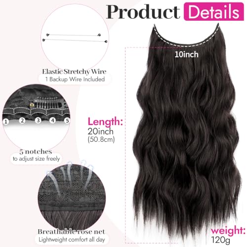 KooKaStyle Invisible Wire Hair Extensions 20 Inch 120g Dark Brown