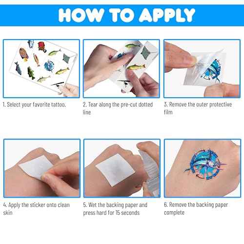 96 PCS Fishing Pre-Cut Temporary Tattoos Birthday Party Decorations Favors Supplies Decor Gone Fishing Fisherman Stickers For Girls Boys Gift School Prizes Rewards (Normal)