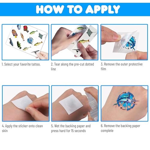 96 Pre-Cut Fishing Temporary Tattoos for Kids Party Favors