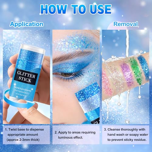 Blue Holographic Glitter Stick - Waterproof Shimmer for Face & Body