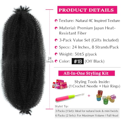 Afro Twist Hair 24 Inch Pre-Fluffed Spring Twist Hair Extensions 3 Pack