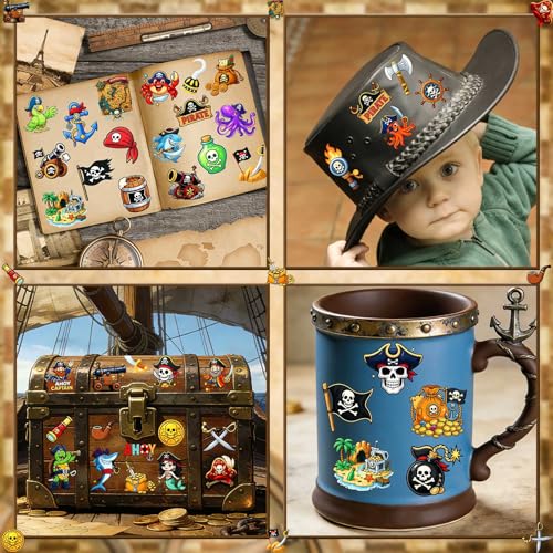 Pirate Temporary Tattoos for Kids, 100 Pack 2x2"
