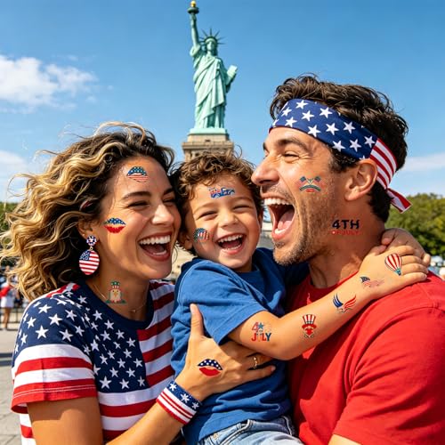 100 Pc Patriotic Temporary Tattoos - 9 Sheets 4th of July USA Flag
