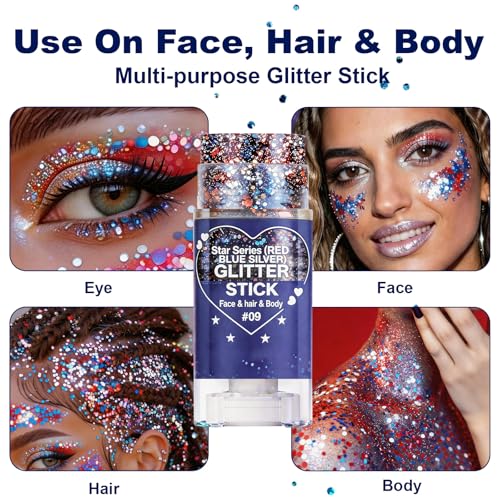 Red White Blue Glitter Stick - Waterproof Patriotic Body Makeup