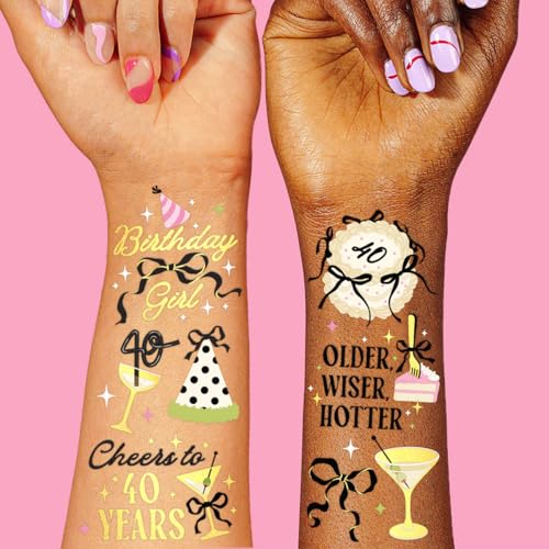 40th Birthday Temporary Tattoos - 46 Designs, Gold Foil