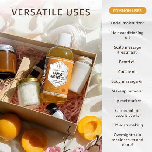 Organic Apricot Kernel Oil (16 Oz) Premium Cold Pressed Unrefined | 100% Pure Apricot Kernel Oil for Skin, Face, Hair, Soap Making, Massage | Carrier for Essential Oils | Available Bulk | 16 FL OZ