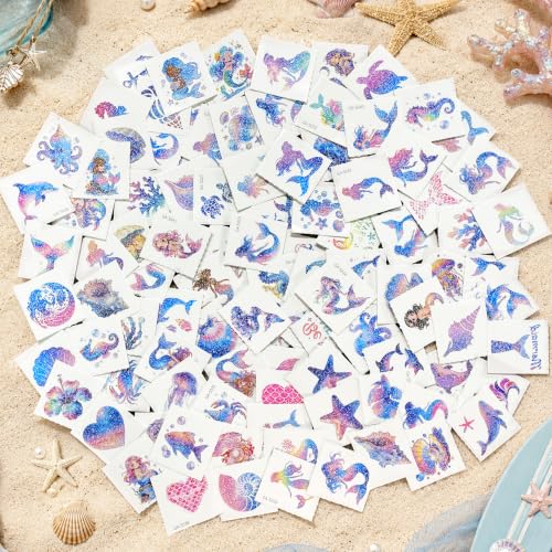 108 Glitter Mermaid Temporary Tattoos for Kids Party Favors
