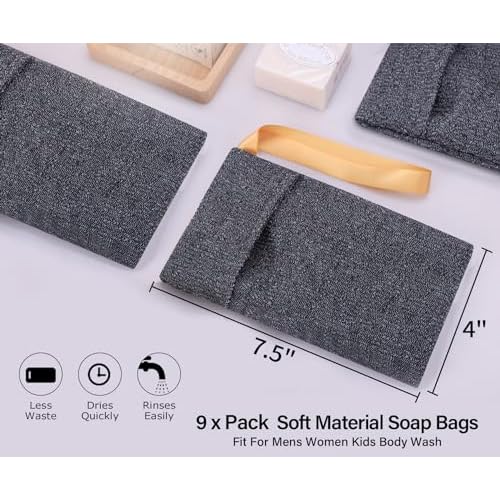 Antimbee 9-Packs Soap Bags, Soap Exfoliating Saver, Body Scrubber Shower Sponge for Shower or Bath, Loofah Sponge Gray Mesh Bar Soap Pouch