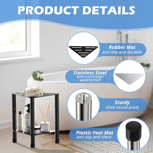 Corner Shower Stool with Storage Shelf - Stainless Steel