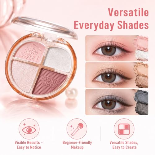 4-Color Eyeshadow Palette - Matte & Shimmer, Waterproof