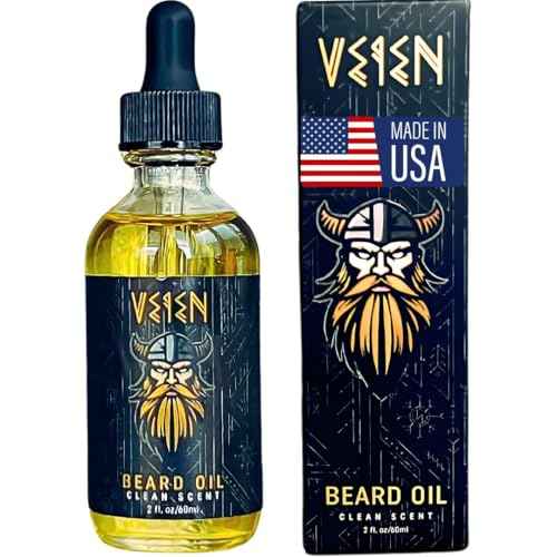 Veien Beard Oil for Men Premium All-Natural 2floz Made in USA for Thicker Darker Fuller Growth Moisturizes Conditions Softens Strengthens Smooths Frizz Hydrates for All Hair & Skin Types Reduces Itch