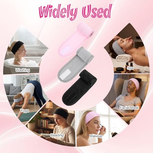 3-Pack Spa Facial Headband - Adjustable Terry Cloth Hair Wrap