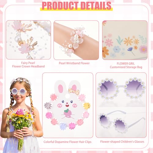 38Pcs Flower Girl Proposal Gift Set Including Flower Girl Bags Canvas Bag Glasses Headband Bracelet Diamond Pen Hair Accessories Scunchies Card For Wedding Engagement Bridal Shower Party