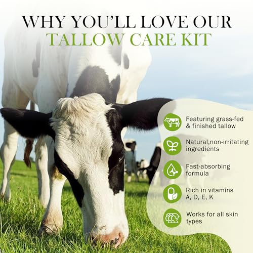 Beef Tallow for Skin: Organic Grass Fed Tallow Cream & Lip Balm Set ? Natural Dry Skin Moisturizer for Face, Body, Hands & Lips