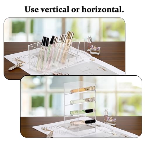 ELLDOO Rollerball Perfume Organizer, 5 Compartment Clear Acrylic Perfume Storage Holder Vintage Beauty Scent Holder, Makeup Lipgloss Lipstick Display Case