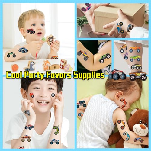 Monster Truck Temporary Tattoos for Kids, 10 Sheets