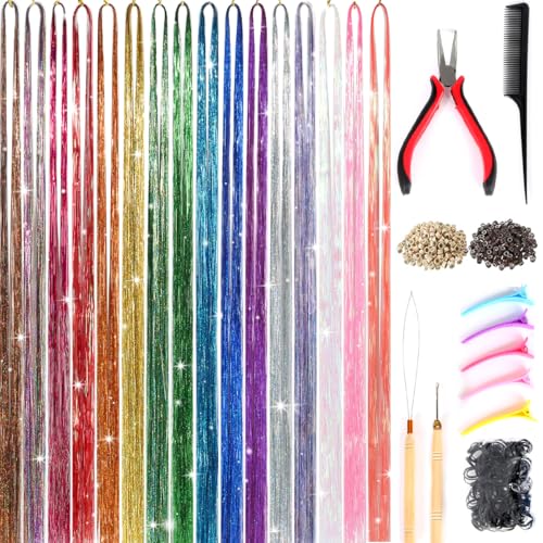 Hair Tinsel Kit 16 Colors 4800 Strands 48 inches