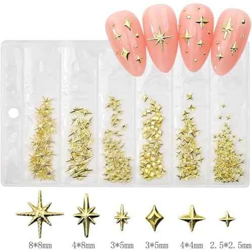400pcs Gold Silver Star Nail Charms - 3D Star Nail Jewelry Rhinestones Supplies Accessories for Women Girls