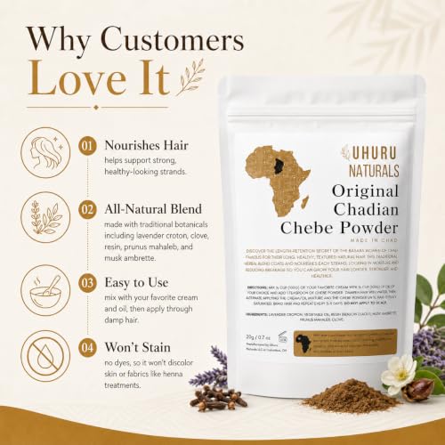 Uhuru Naturals Chadian Chebe Hair Powder 20g | Natural Hair Growth & Nourishment