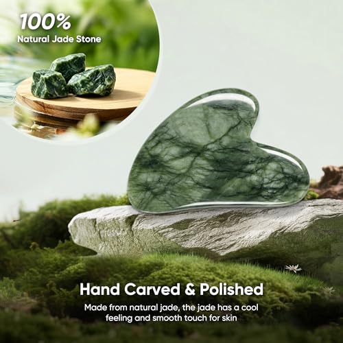 WHAL&YUNE Jade Gua Sha & Facial Contour Brush Set for Lymphatic Drainage