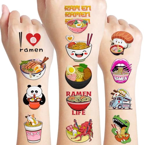 96 Pcs Ramen Temporary Tattoos for Kids | Noodle Foodie Party Favors