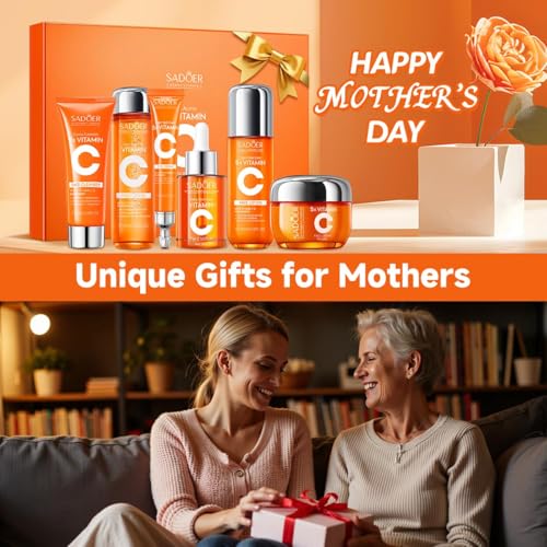 Vitamin C Skincare Set With Cleanser, Toner, Face Serum, Face Cream, Eye Cream And Face Lotion, Facial Skin Care Set For Teenage Girls Travel Size - Vegan, Gluten Free, & Cruelty Free