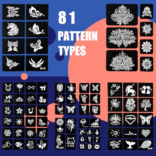 Temporary Tattoo Markers Set - 12 Colors with 81 Stencils