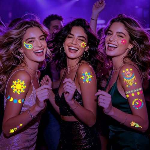 UV Glow in The Dark Temporary Tattoos, 190 PCS Neon Body Stickers