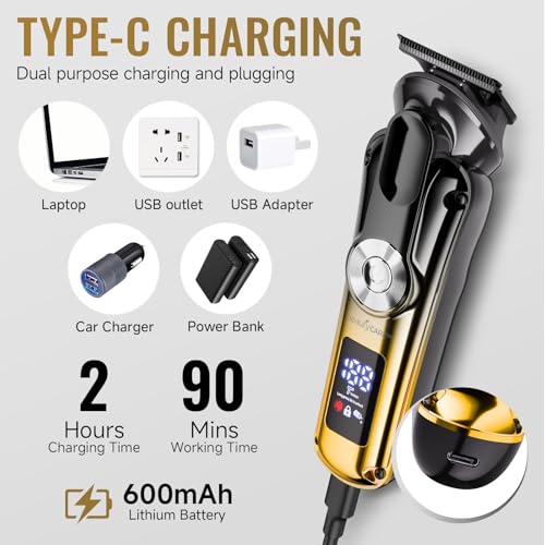 Professional Beard Trimmer for Men - Zero Gapped T-Blade Hair Trimmer,Cordless Hair Clippers,Precision Edgers Barber Clippers for Hair Cutting & Grooming with LED Display,3 Guide Combs