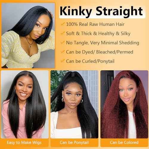 QTHAIR 16A Virgin Kinky Straight Lace Closure (18inch) 4x4 Free Part 150% Density Top Swiss Lace Natural Kinky Straight Human Hair Closure with Baby Hair