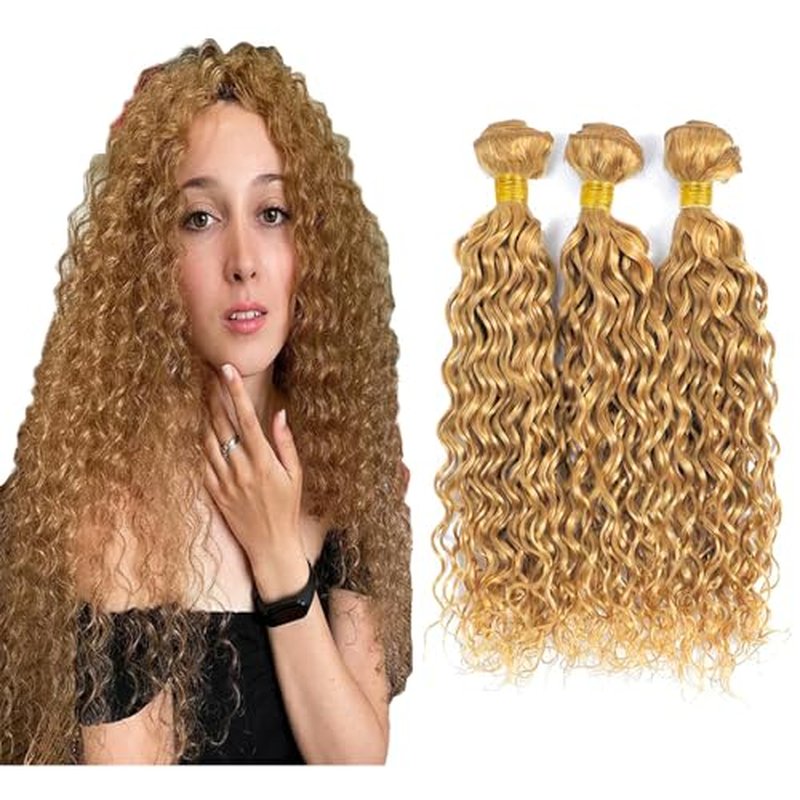 #27 Honey Blonde Water Wave Bundles - 3 x 50g Human Hair Extensions