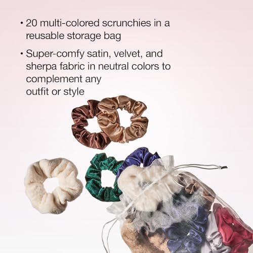 Conair Scunci 20-Pack Satin & Velvet Scrunchies Set - Hair Accessories for All Types