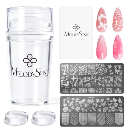 MelodySusie Transparent French Tip Nail Stamp Kit with 2 Plates & 6 Pieces