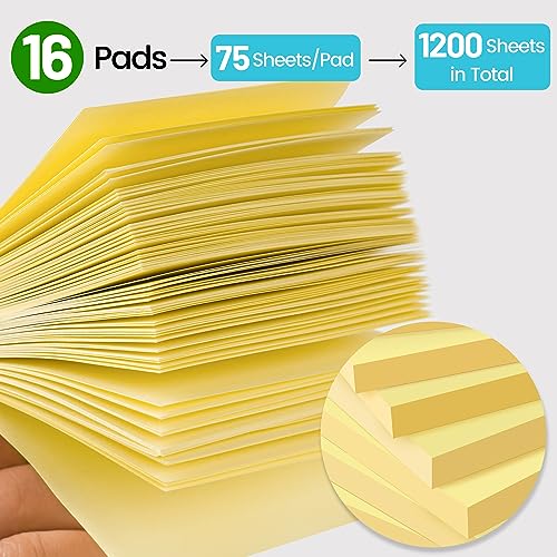 (16 Pack) Sticky Notes 3x3 in Canary Yellow, Clean Removal, Recyclable, Self-Stick Pads, Easy to Post for Home, Office, Notebook