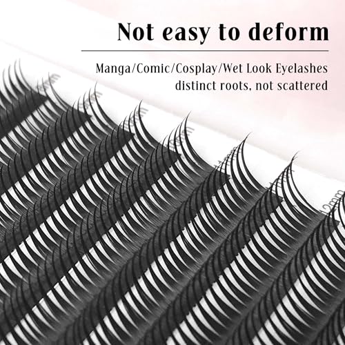 Wet Lashes Eyelash Extension Premade Manga Lashes Anime Chunk Cosplay Lashes C/D Curl Thick Wet Spikes Lash Extensions Wispy Comic Lash Clusters DIY Anime Lash Extensions (black, 0.07-C-Mix8-15mm)