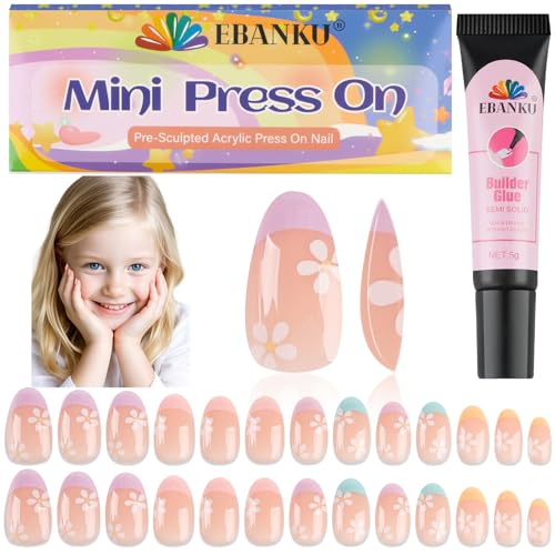26-Piece Pink Flower Press On Nails for Girls 5-12