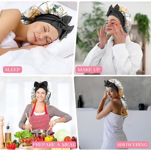 Long Satin Hair Braid Bonnet for Sleeping - Double Layer Silk Tie Band