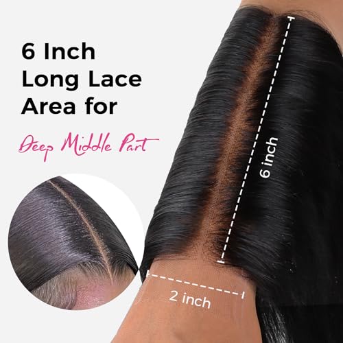 Lashey 2x6 SKINLIKE HD Lace Closure Human Hair Straight, 0.10mm Ultra-Thin Invisible HD Lace, Pre-Bleached Knots and Pre-Plucked Hairline 18 Inch Natural Black