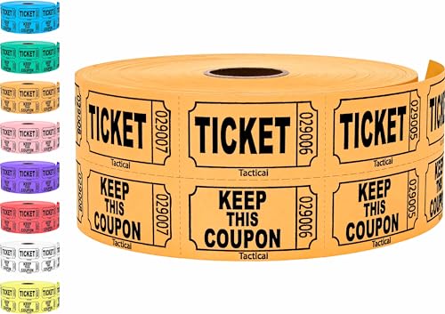 1000 Tacticai Raffle Tickets, Orange (8 Color Selection), Double Roll, Ticket for Events, Entry, Class Reward, Fundraiser & Prizes