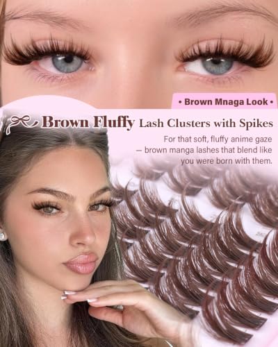 Brown Manga Lash Clusters - 144Pcs DIY Eyelash Extensions 10-16mm