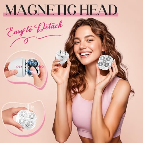 Electric Shaver for Women, 5D Floating Rotary Razor Hair Remover, Wet/Dry Face & Body Shaver for Arms, Legs and Underarms, Portable Travel Shaving Gift for Her White
