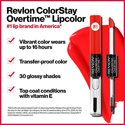 REVLON Liquid Lipstick with Clear Lip Gloss, ColorStay Overtime Lipcolor, Dual Ended with Vitamin E in Plums & Berries, 360 Endless Spice, 0.07 Oz