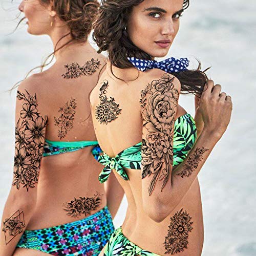 Yazhiji 40-Sheet Waterproof Temporary Tattoos Flowers