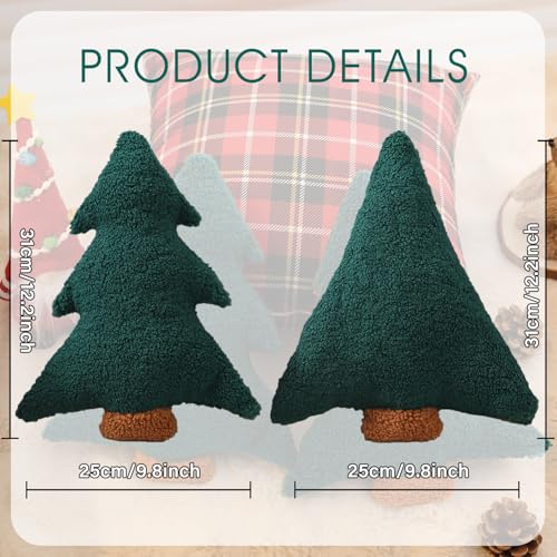 Allorry Christmas Pillows,Christmas Tree Pillow Set of 2 Cute Xmas Tree Shaped Plush Pillow Stuffed Christmas Decor for Party Home Sofa Cushion Bed Decorations(12.2 Inch) WL-006B