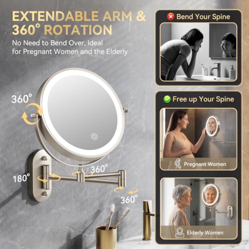 Auxmir 8-Inch Wall Mounted Makeup Mirror 30X Magnification, Rechargeable, Nickel Finish