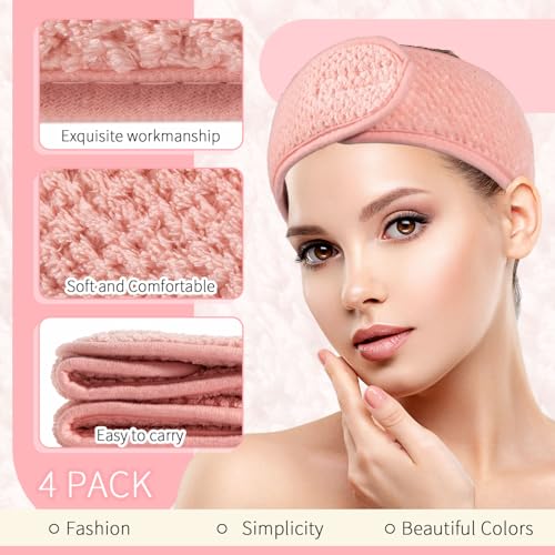 Whaline 4 Pack Adjustable Spa Facial Headbands - Soft Towel Makeup Hair Wrap