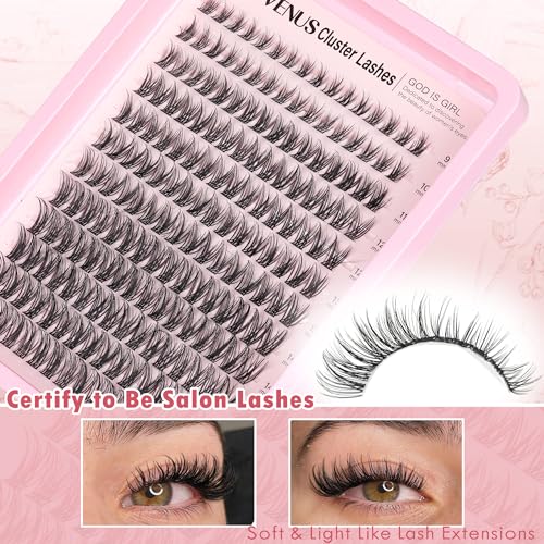 Goddvenus G-Wispy Natural Clusters Lash Extension Kit - Waterproof 192pcs DIY Eyelash Clusters with Glue & Tweezers