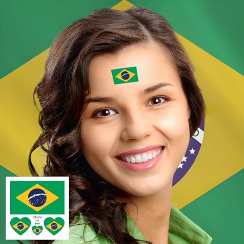 Brazil Flag Temporary Tattoos - 40 Pcs Waterproof Face Stickers