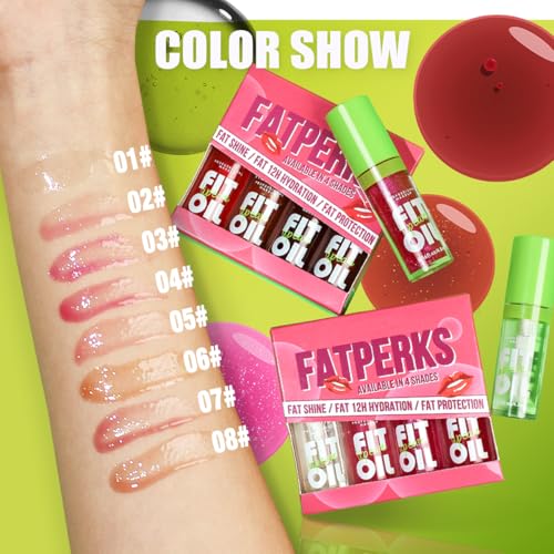 4 Colors Hydrating Lip Oil Set, Big Brush Head Moisturizing Lip Glow Oil, Shiny Moisturizing Lip Gloss, Nourishing & Non-Sticky Long Lasting Fresh Transparent Tinted Plumping Lip Oil (SetA)