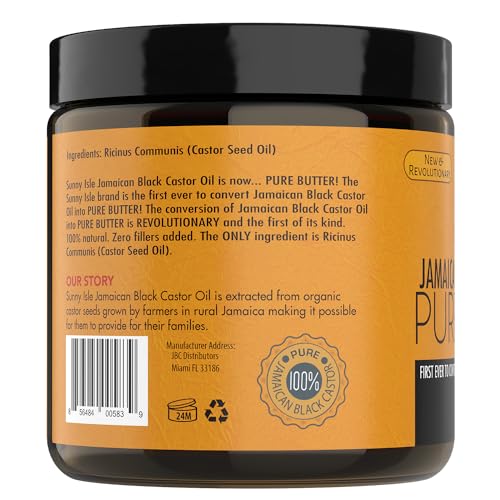 Sunny Isle Jamaican Black Castor Oil Pure Butter - Natural Moisturizing for Dry Skin & Hair - 4oz